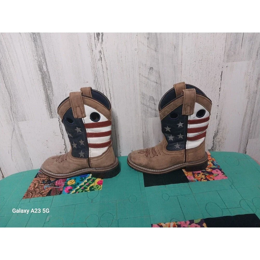 Smokey Mountain Cody James Boys Size 10 D American Flag Boots Brown